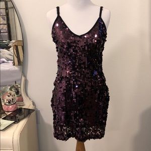 PURPLE SEQUIN MINI DRESS